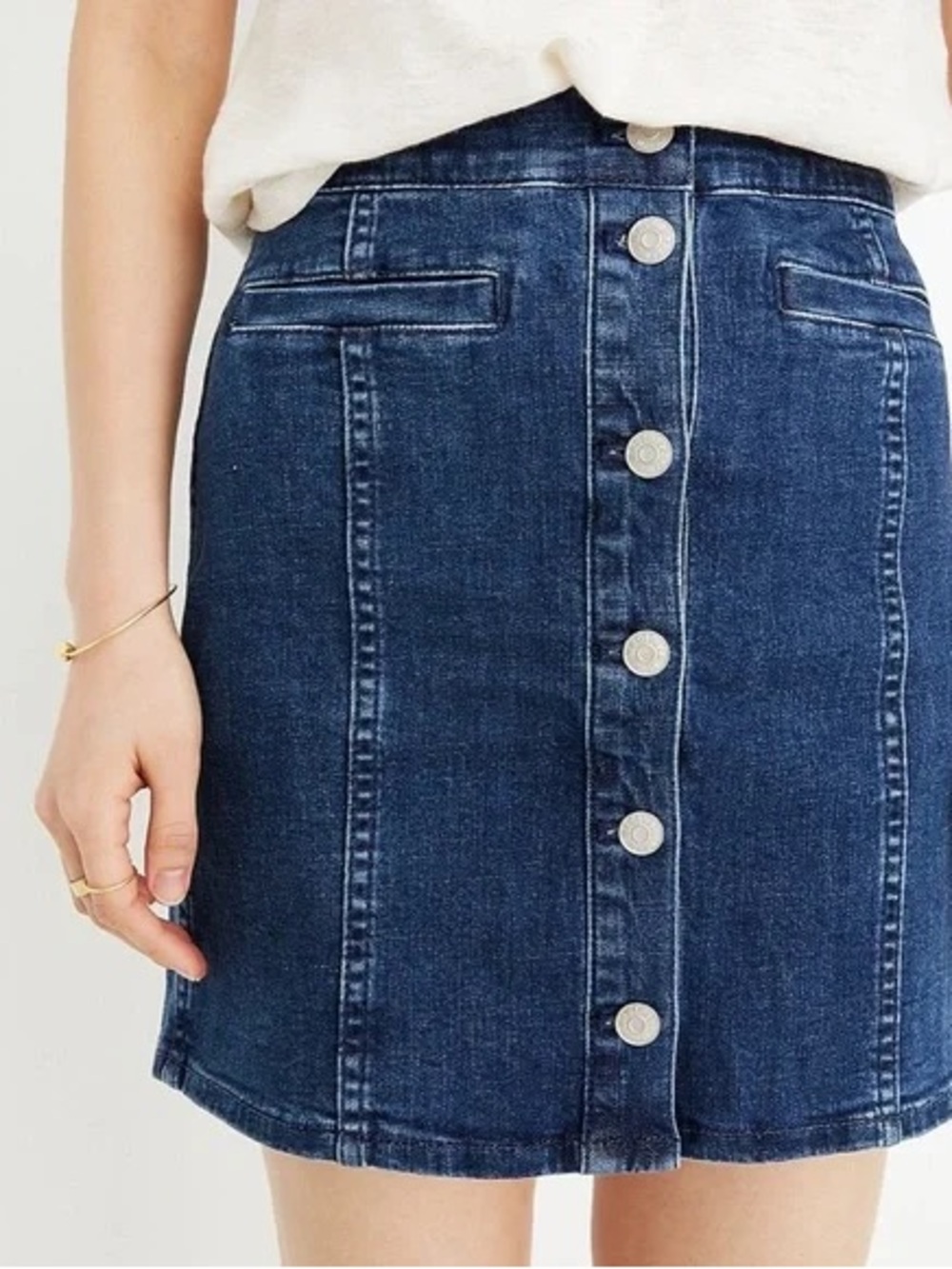 Madewell Button-Front Denim Mini Skirt - Dark Blue